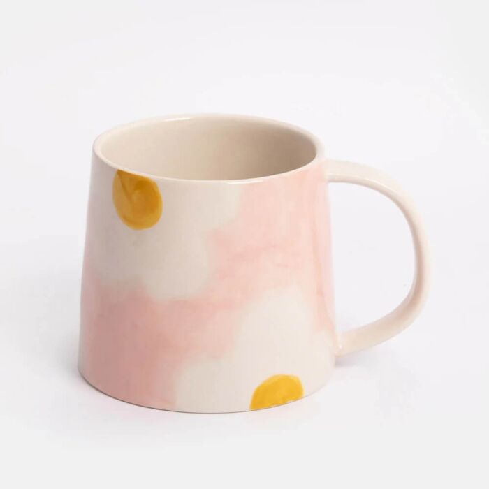 Caroline Gardner Pink/Mustard Flower Large Ceramic Mug